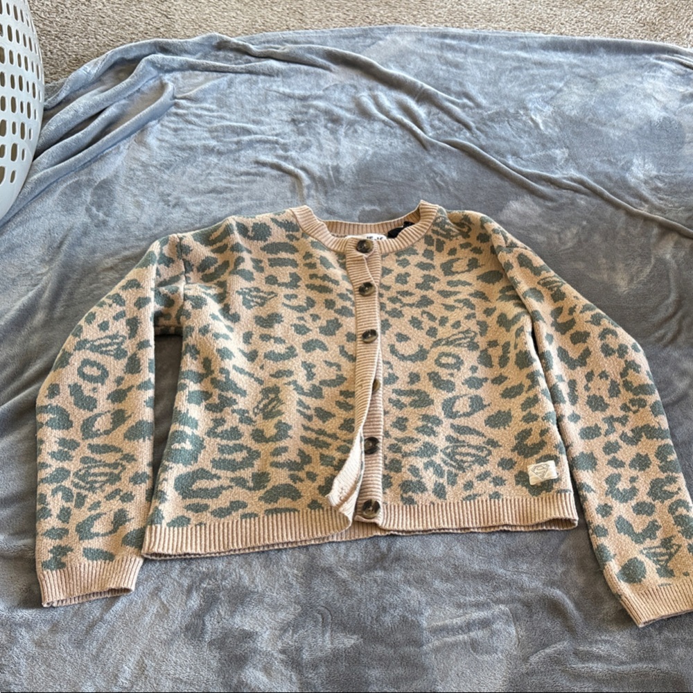 Leopard Print Kids Sweater - Tan and Green